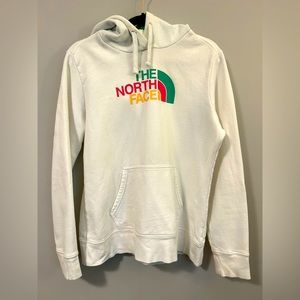 The North Face hoodie. Vintage looking. White with multi colored logo. Sz large